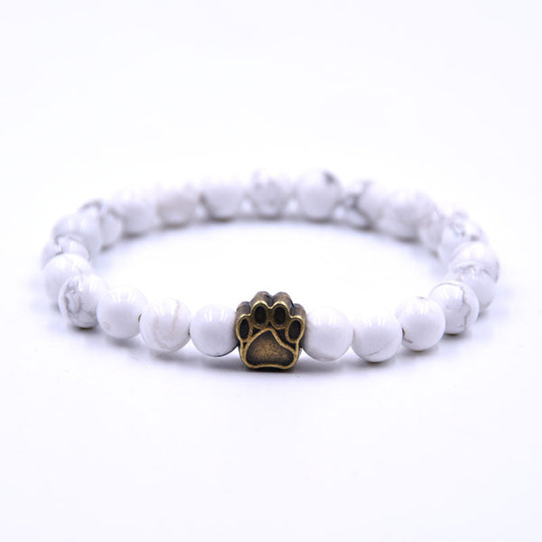 Snow Paw Bracelet — howlite, gold paw charm