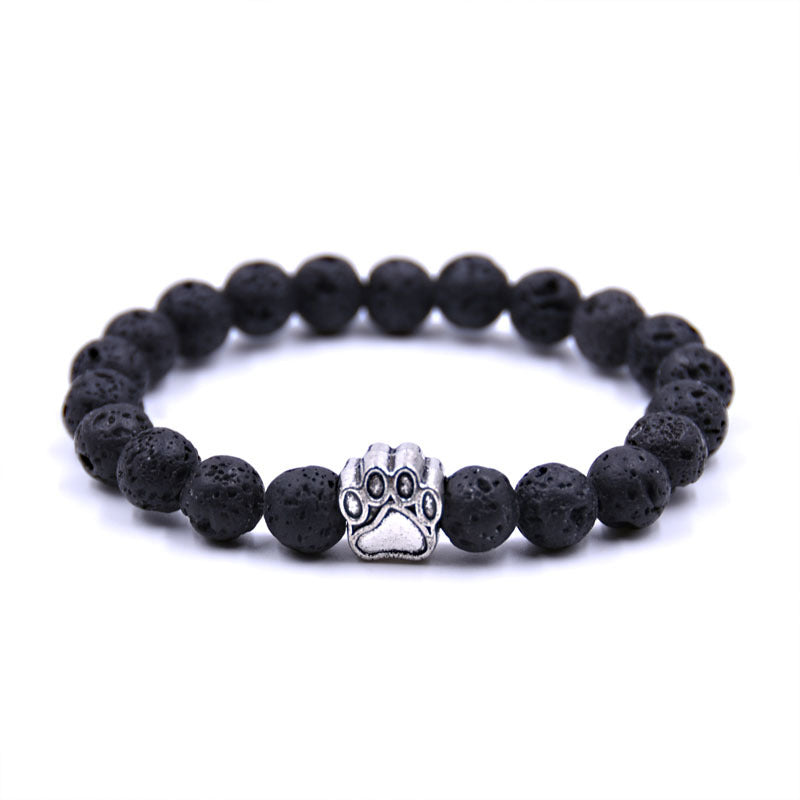 Onyx Paw Bracelet — lava stone, silver paw charm