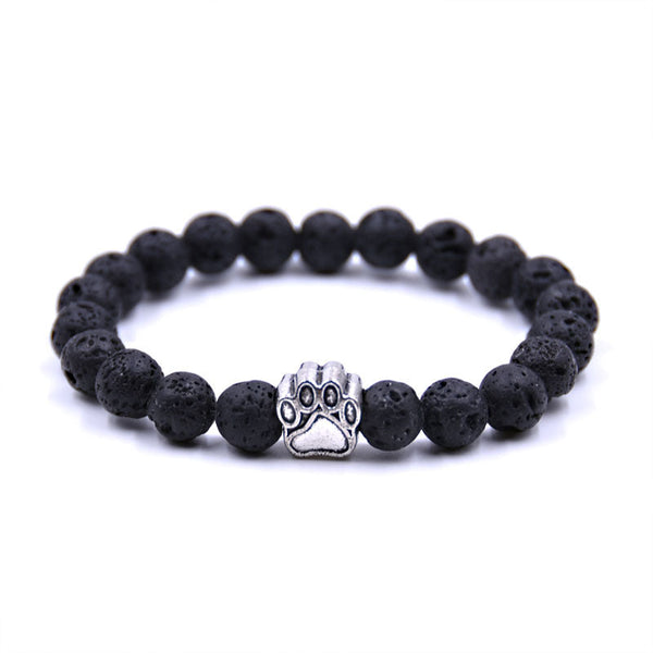 Onyx Paw Bracelet — lava stone, silver paw charm